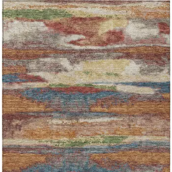 3' X 5' Orange Green And Gold Abstract Washable Indoor Outdoor Area Rug