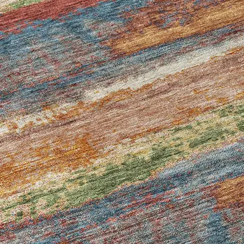 5' X 8' Orange Green And Gold Abstract Washable Indoor Outdoor Area Rug