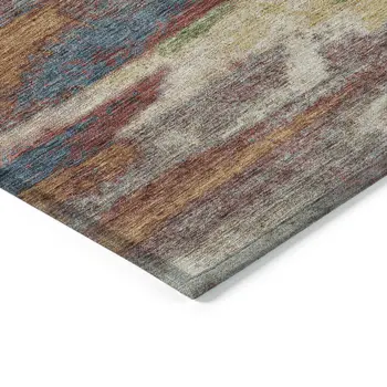 10' X 14' Orange Green And Gold Abstract Washable Indoor Outdoor Area Rug