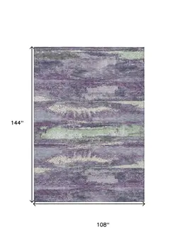 9' X 12' Purple And Lavender Abstract Washable Indoor Outdoor Area Rug