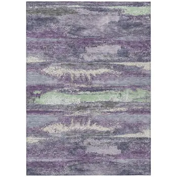 9' X 12' Purple And Lavender Abstract Washable Indoor Outdoor Area Rug