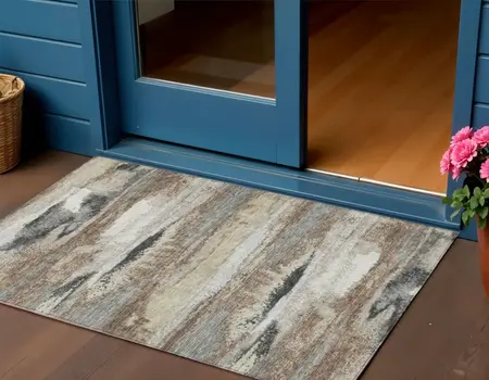 3' X 5' Taupe Beige And Ivory Abstract Washable Indoor Outdoor Area Rug