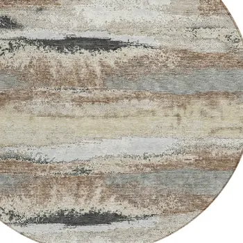 8' Taupe Beige And Ivory Round Abstract Washable Indoor Outdoor Area Rug