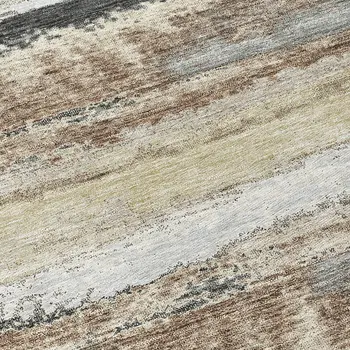 8' Taupe Beige And Ivory Round Abstract Washable Indoor Outdoor Area Rug