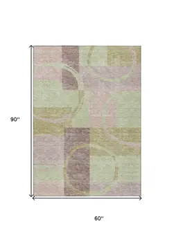 5' X 8' Blush And Mint Green Abstract Washable Indoor Outdoor Area Rug
