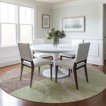 8' Blush And Mint Green Round Abstract Washable Indoor Outdoor Area Rug