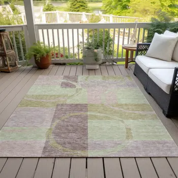 9' X 12' Blush And Mint Green Abstract Washable Indoor Outdoor Area Rug