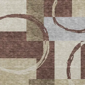 3' X 5' Brown And Ivory Geometric Washable Indoor Outdoor Area Rug