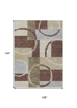 9' X 12' Brown And Ivory Geometric Washable Indoor Outdoor Area Rug