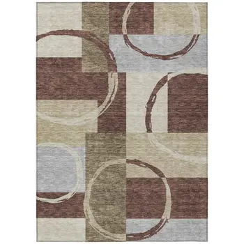 9' X 12' Brown And Ivory Geometric Washable Indoor Outdoor Area Rug