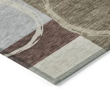9' X 12' Brown And Ivory Geometric Washable Indoor Outdoor Area Rug