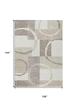 9' X 12' Ivory And Beige Geometric Washable Indoor Outdoor Area Rug