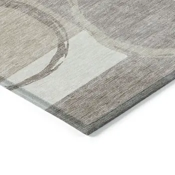 9' X 12' Ivory And Beige Geometric Washable Indoor Outdoor Area Rug