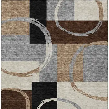 8' X 10' Pewter Gray And Black Geometric Washable Indoor Outdoor Area Rug