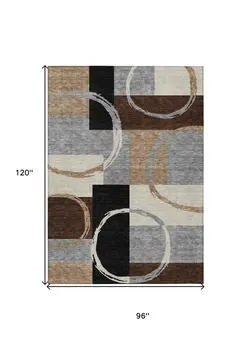 8' X 10' Pewter Gray And Black Geometric Washable Indoor Outdoor Area Rug