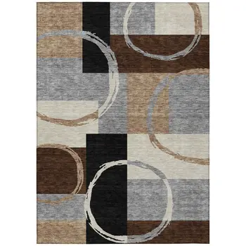 8' X 10' Pewter Gray And Black Geometric Washable Indoor Outdoor Area Rug