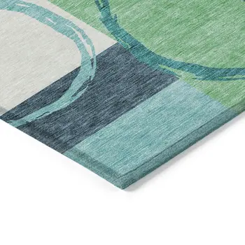 10' X 14' Teal Blue And Green Geometric Washable Indoor Outdoor Area Rug