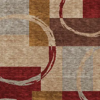 8' X 10' Wheat And Burgundy Geometric Washable Indoor Outdoor Area Rug