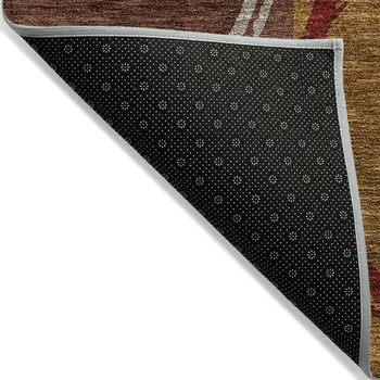 9' X 12' Wheat And Burgundy Geometric Washable Indoor Outdoor Area Rug