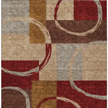 10' X 14' Wheat And Burgundy Geometric Washable Indoor Outdoor Area Rug