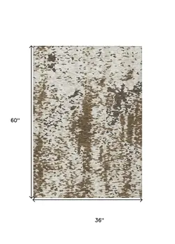 3' X 5' Brown And Ivory Abstract Washable Indoor Outdoor Area Rug