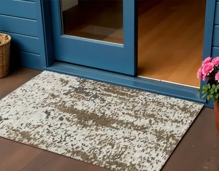 3' X 5' Brown And Ivory Abstract Washable Indoor Outdoor Area Rug
