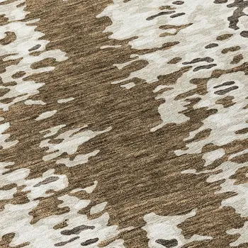 8' Brown And Ivory Round Abstract Washable Indoor Outdoor Area Rug