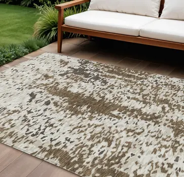 8' X 10' Brown And Ivory Abstract Washable Indoor Outdoor Area Rug