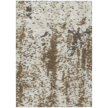9' X 12' Brown And Ivory Abstract Washable Indoor Outdoor Area Rug