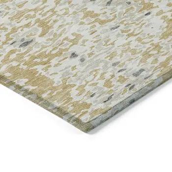 3' X 5' Gold And Ivory Abstract Washable Indoor Outdoor Area Rug