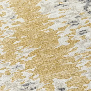 8' Gold And Ivory Round Abstract Washable Indoor Outdoor Area Rug