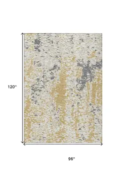 8' X 10' Gold And Ivory Abstract Washable Indoor Outdoor Area Rug