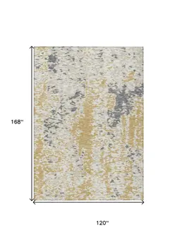 10' X 14' Gold And Ivory Abstract Washable Indoor Outdoor Area Rug
