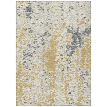 10' X 14' Gold And Ivory Abstract Washable Indoor Outdoor Area Rug