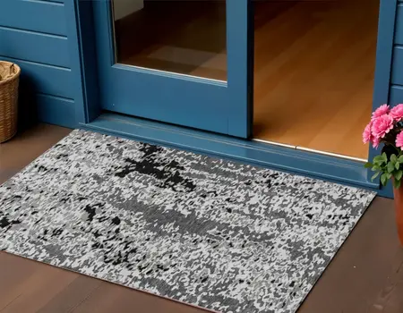 3' X 5' Gray And Silver Abstract Washable Indoor Outdoor Area Rug