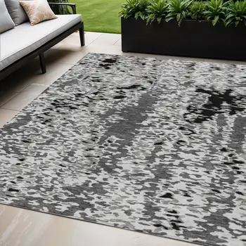 5' X 8' Gray And Silver Abstract Washable Indoor Outdoor Area Rug