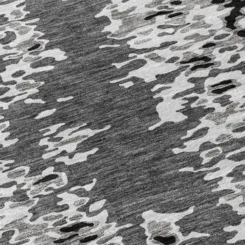 8' Gray And Silver Round Abstract Washable Indoor Outdoor Area Rug