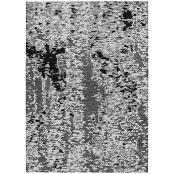 8' X 10' Gray And Silver Abstract Washable Indoor Outdoor Area Rug