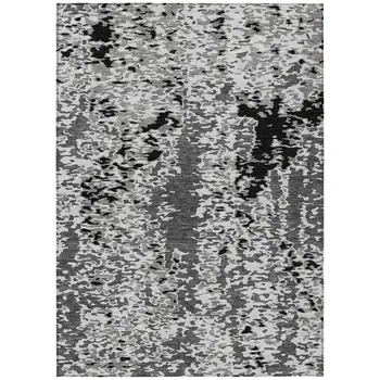8' X 10' Gray And Silver Abstract Washable Indoor Outdoor Area Rug