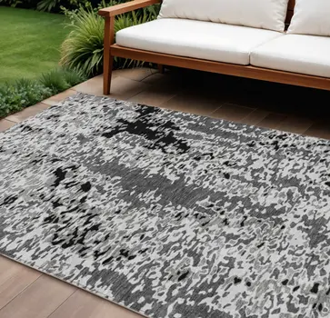 9' X 12' Gray And Silver Abstract Washable Indoor Outdoor Area Rug