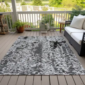 9' X 12' Gray And Silver Abstract Washable Indoor Outdoor Area Rug