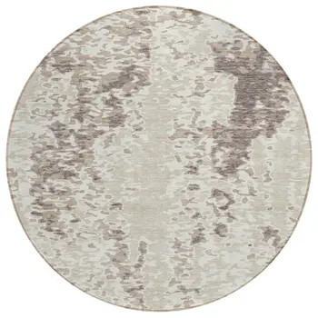 8' Ivory And Beige Round Abstract Washable Indoor Outdoor Area Rug