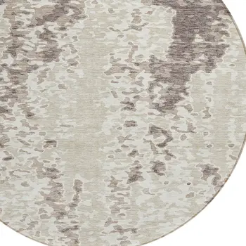 8' Ivory And Beige Round Abstract Washable Indoor Outdoor Area Rug