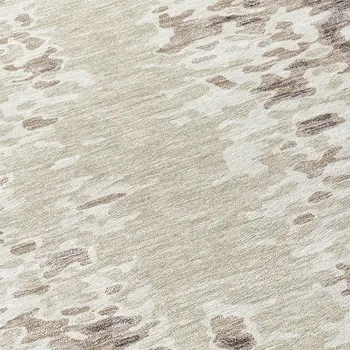 8' Ivory And Beige Round Abstract Washable Indoor Outdoor Area Rug