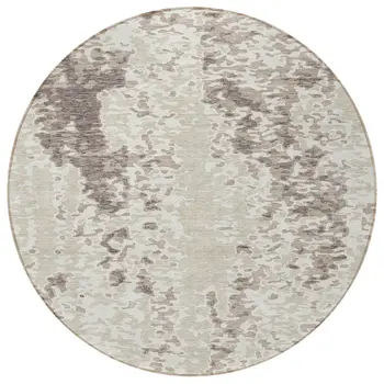 8' Ivory And Beige Round Abstract Washable Indoor Outdoor Area Rug