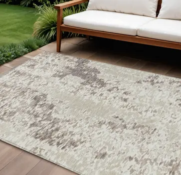 8' X 10' Ivory And Beige Abstract Washable Indoor Outdoor Area Rug
