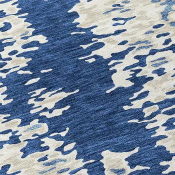 8' Navy Blue And Ivory Round Abstract Washable Indoor Outdoor Area Rug