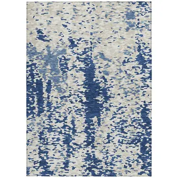 8' X 10' Navy Blue And Ivory Abstract Washable Indoor Outdoor Area Rug