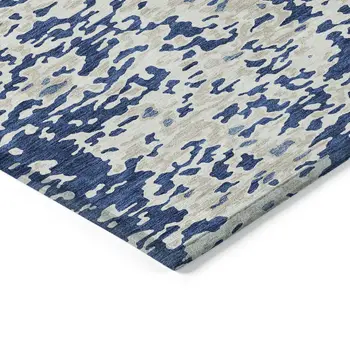 8' X 10' Navy Blue And Ivory Abstract Washable Indoor Outdoor Area Rug