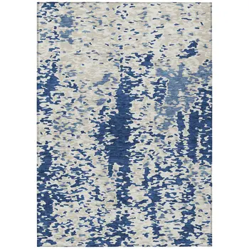 9' X 12' Navy Blue And Ivory Abstract Washable Indoor Outdoor Area Rug
